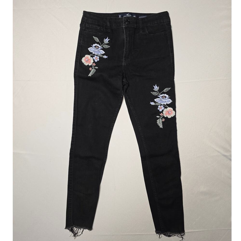 Hollister High Rise Super Skinny Crop Floral Embroidered Jeans Size 29